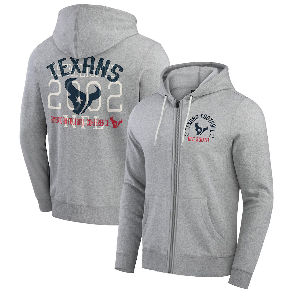 Men's Houston Texans Heather Gray Vintage Stripe Full-Zip Hoodie